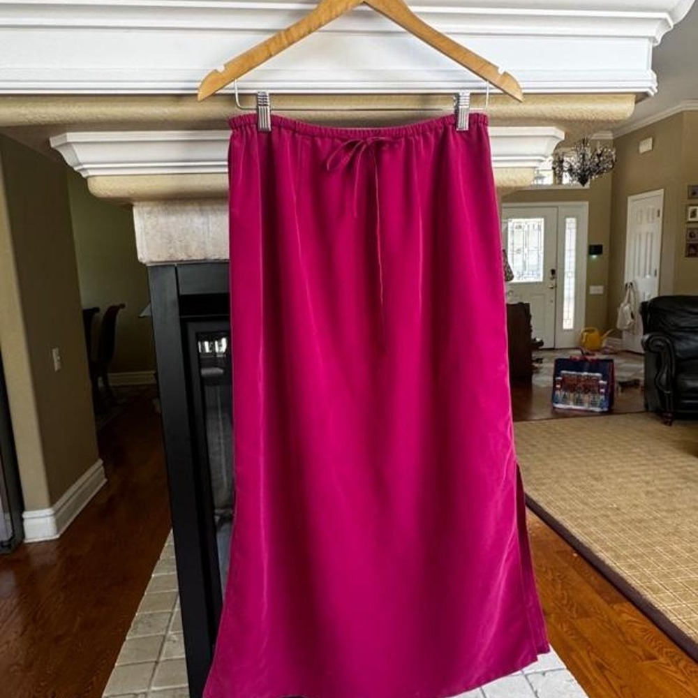 Vintage Islander 90s Low Rise Drawstring Midi Skirt Magenta Pink Y2K Medium